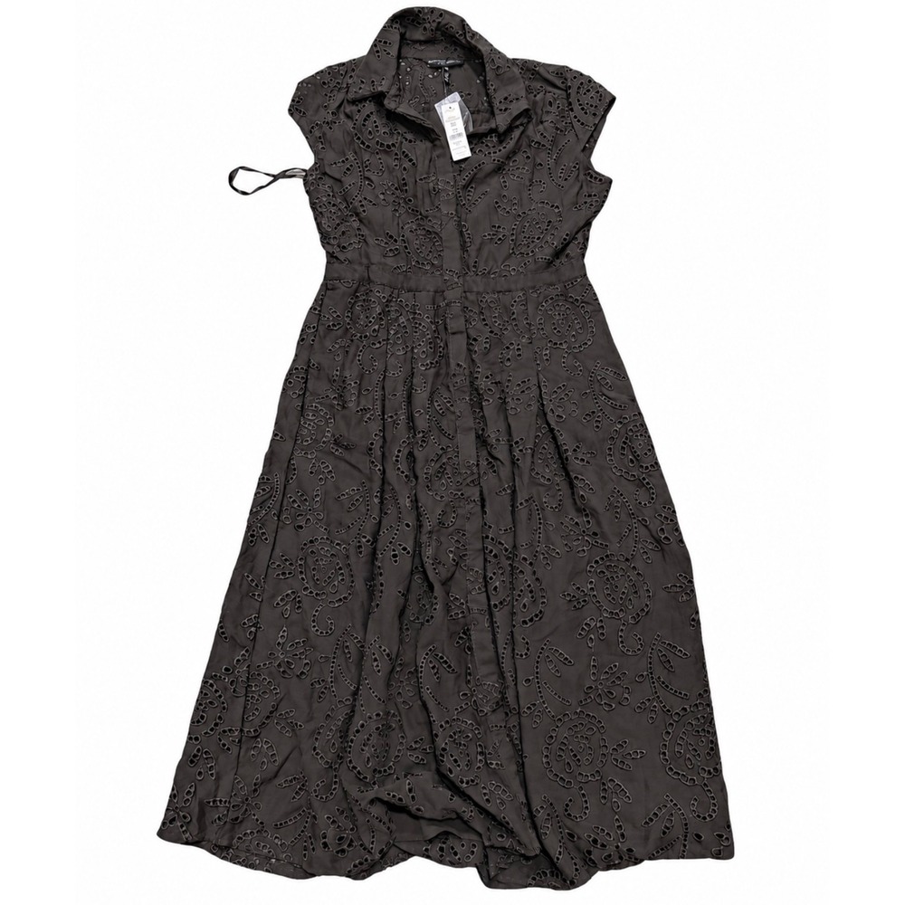White House Black Market Eyelet Midi Shirt Dress Black Size 6 NWT $200 - Picture 3 of 7